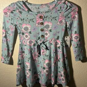 ONE STEP UP - Olive Green Floral Blouse (Size 3T)